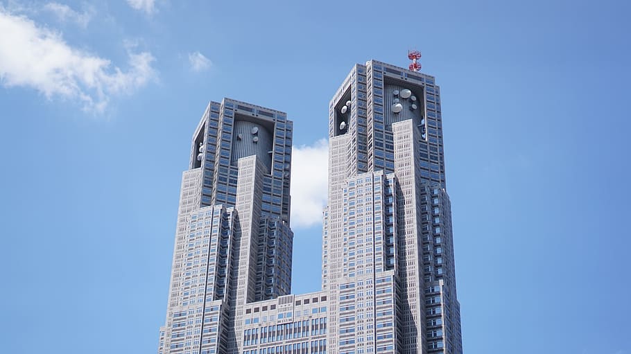 bill, building, windows, blue sky, landscape, japan, tower HD wallpaper