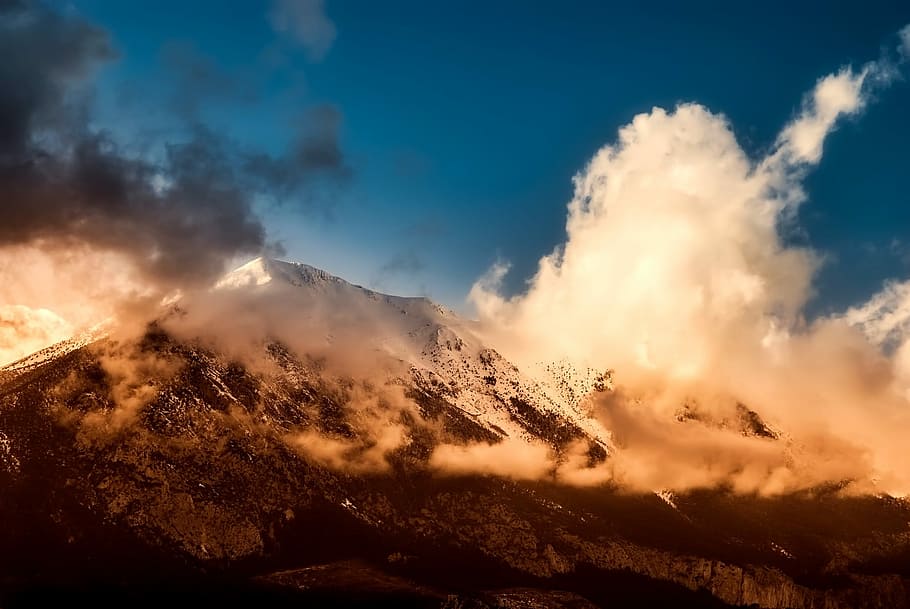 Mountains, Snow, Winter, Clouds, sky, beautiful, valley, landscape HD wallpaper