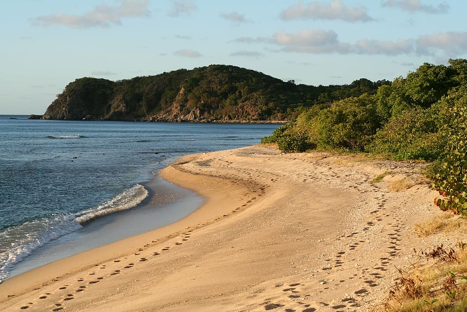 ocean waves, beach, sand, seacoast, coastline, tourist, tropical HD wallpaper