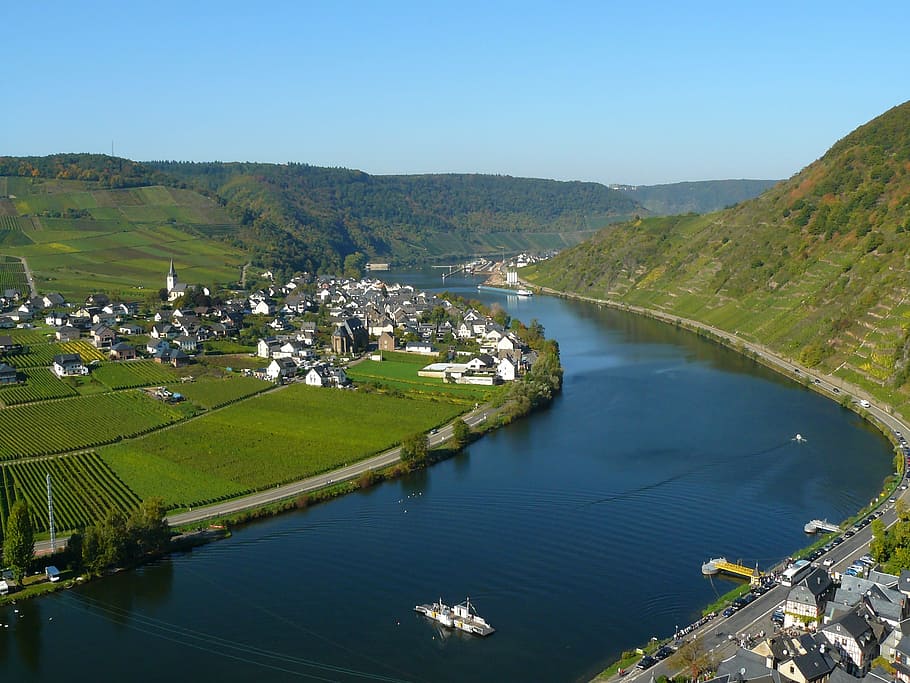 aerial photography of mountain near body of water, Mosel, River, HD wallpaper