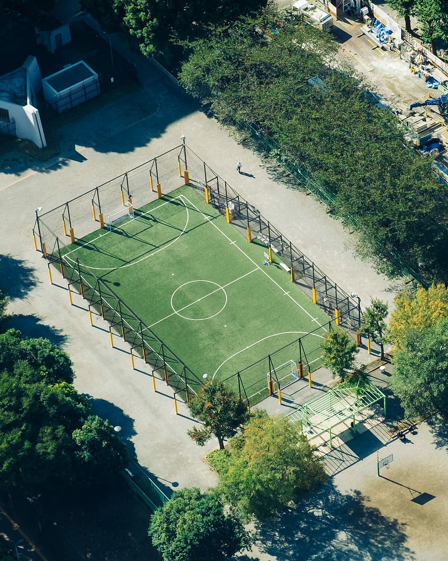 Aerial photo of Football field, outdoors, aerial View, sport HD wallpaper