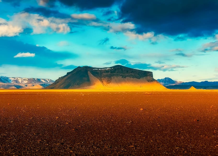 mountain in desert, Iceland, Mountains, Landscape, Sky, clouds HD wallpaper