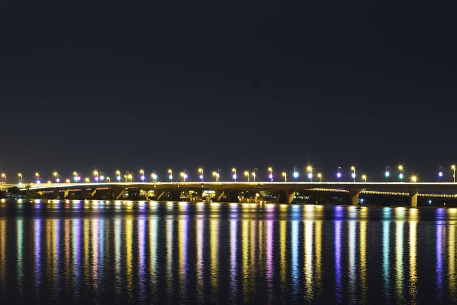 exposure, bridge, light, colorful, multicolor, landscape, illuminated HD wallpaper