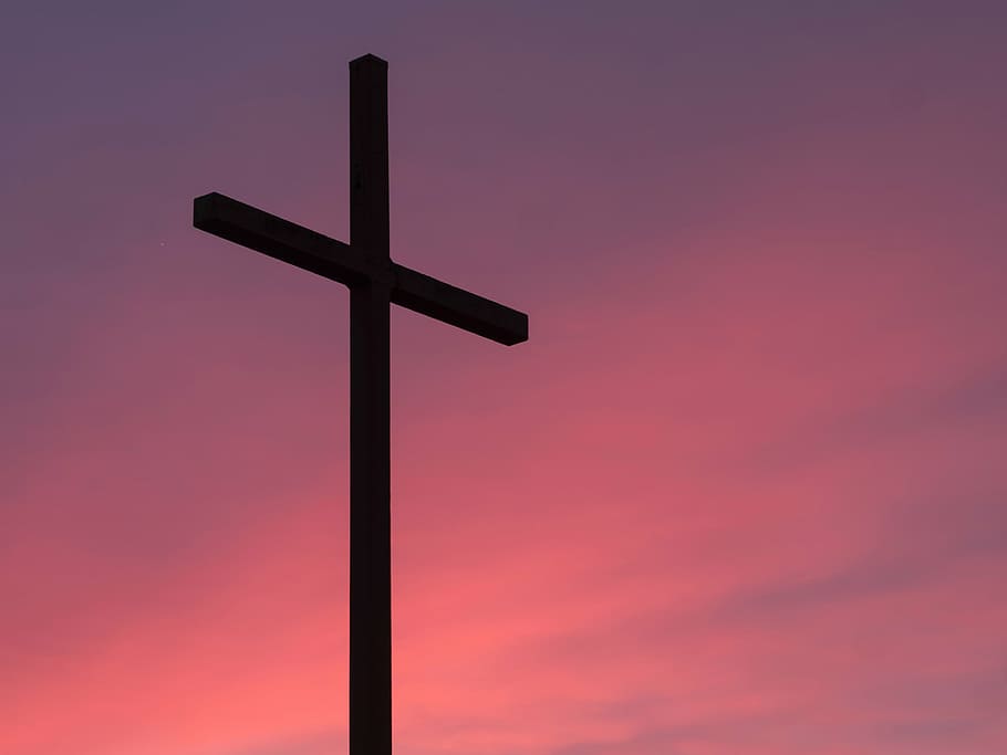 brown cross under lilac skies, dark, shadow, woods, clouds HD wallpaper