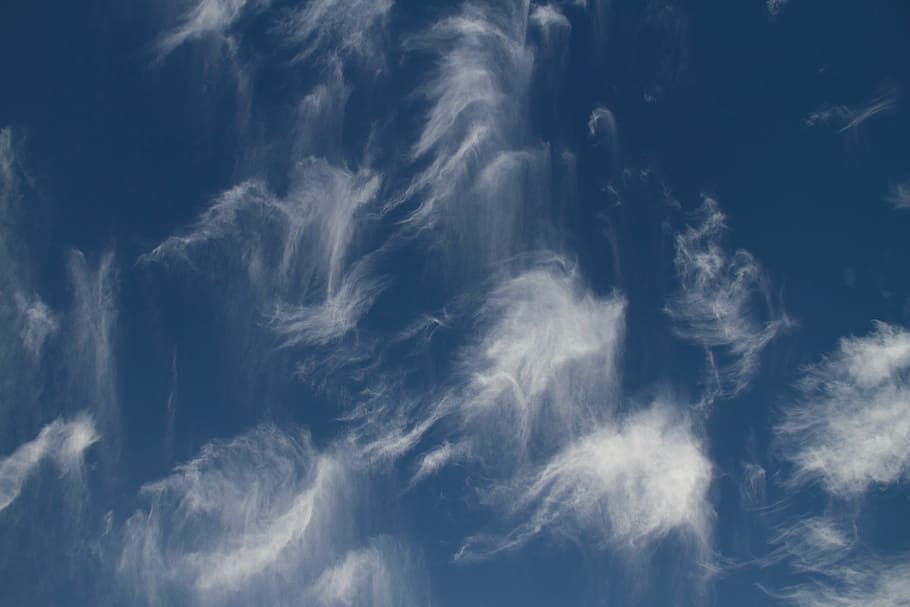 cirrus clouds, blue, sky, clear, sunny, beautiful, federwolke, HD wallpaper