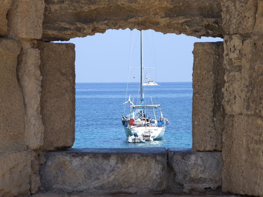 sea, korablik, summer, window, view, fortress, transportation HD wallpaper