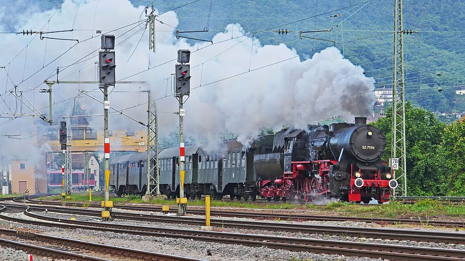 steam train, steam locomotive, early train, exit, neustadt, HD wallpaper