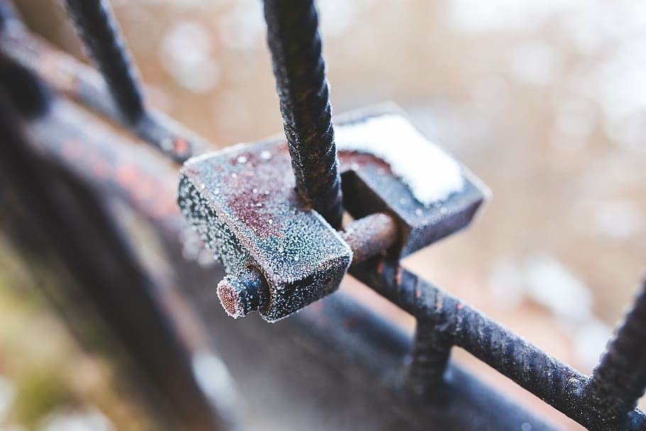 padlock, rusty, old, vintage, frost, frozen, crystals, ice HD wallpaper