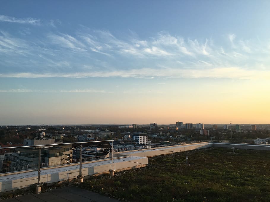 sky, panorama, sunset, architecture, built structure, city HD wallpaper