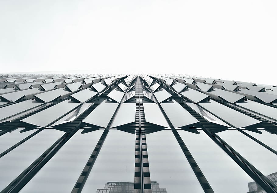 low angle photography of clear glass architectural design, worm's eyeview photography of building HD wallpaper