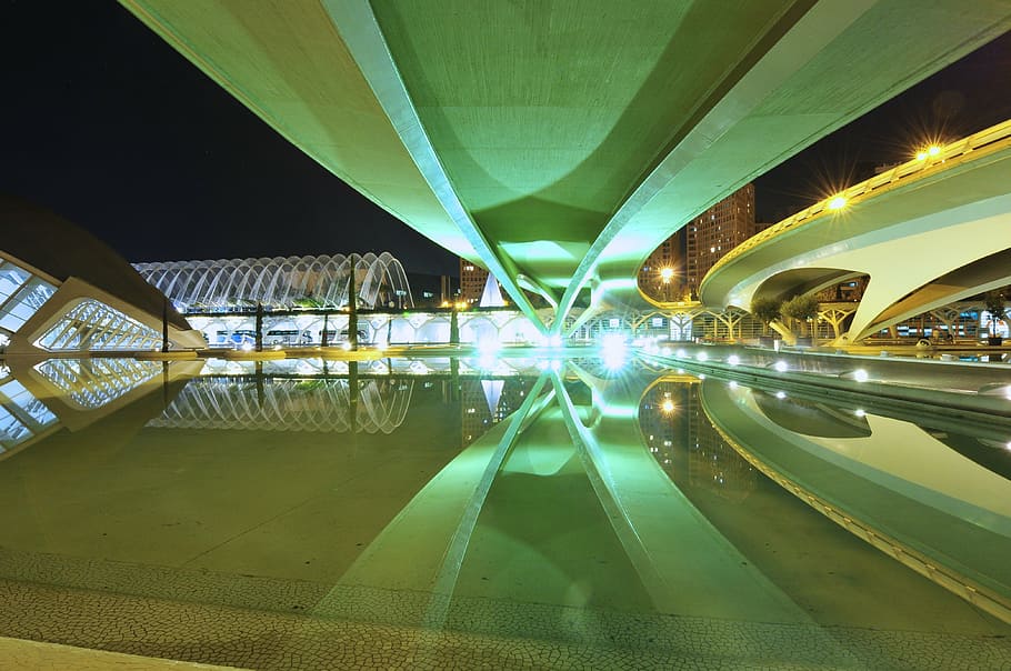 architecture, santiago calatrava, reflection, water, pond, city, HD wallpaper