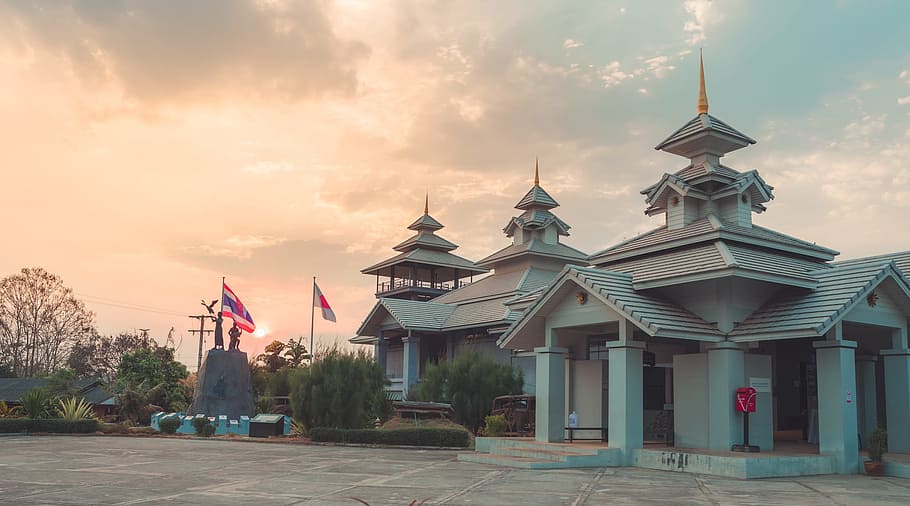 cold light, sun, mae hong son, architecture, built structure HD wallpaper