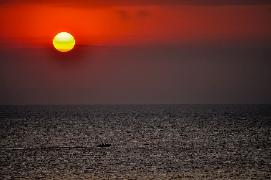 ocean, sun, cloudscape, sunset, sky, nature, summer, sea, natural HD wallpaper