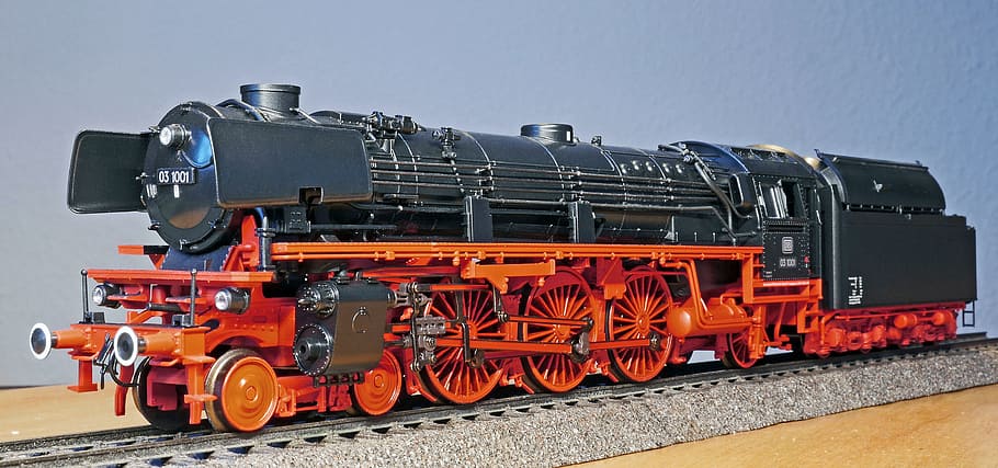 red and gray steam-locomotive train toy, steam locomotive, model