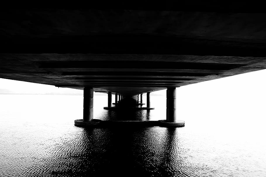 brown wooden dock, monochrome, bridge, architecture, infrastructure HD wallpaper