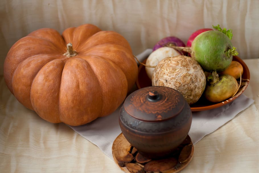 Pumpkin, Pot, Celery, Radishes, Autumn, village, farm, countryside, HD wallpaper
