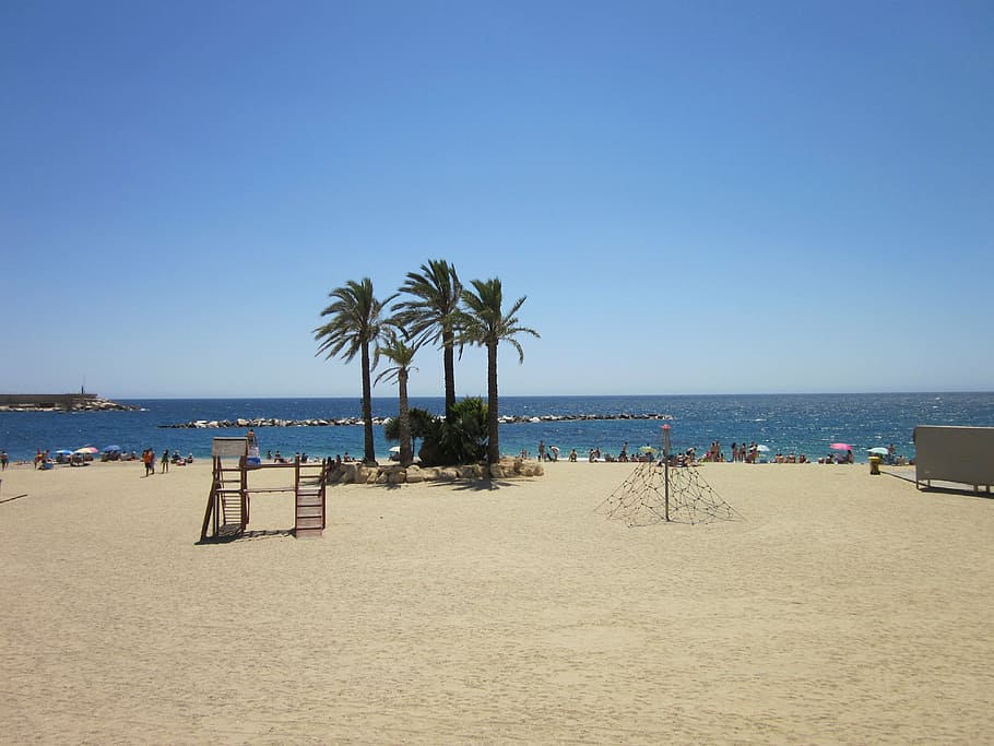 beach, garrucha, almeria, sky, land, water, palm tree, sea