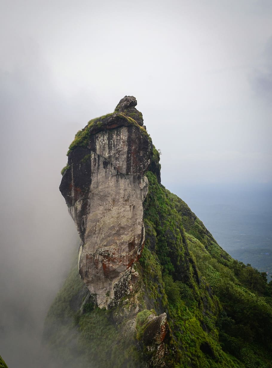 Mountain Top, Stone, Nature, India, kerala, fog, rock - object