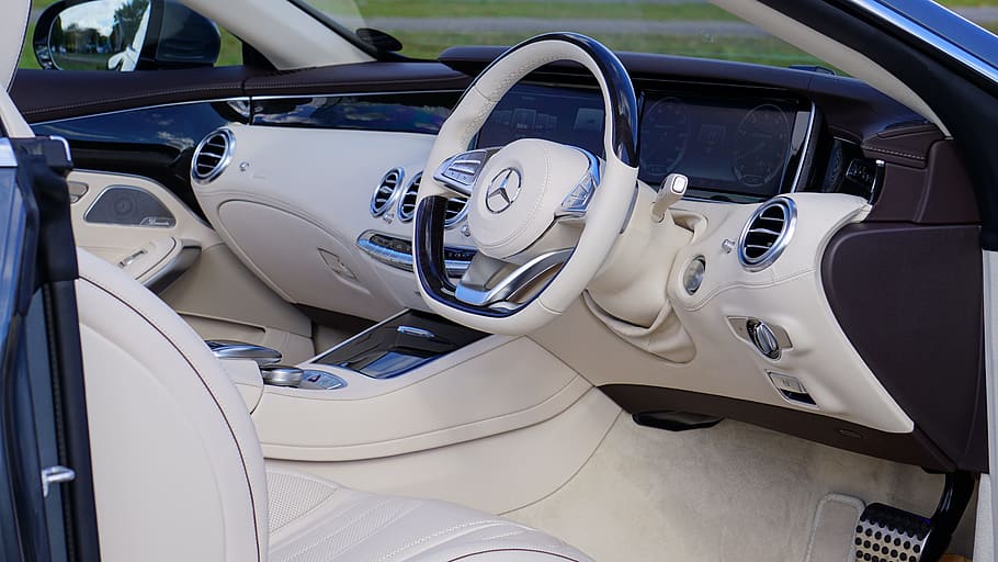 white Mercedes-Benz vehicle interior, car, transport, auto, motor