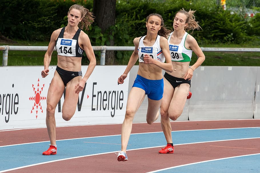 three women running, Sport, Athletics, junior gala mannheim, sports Race, HD wallpaper