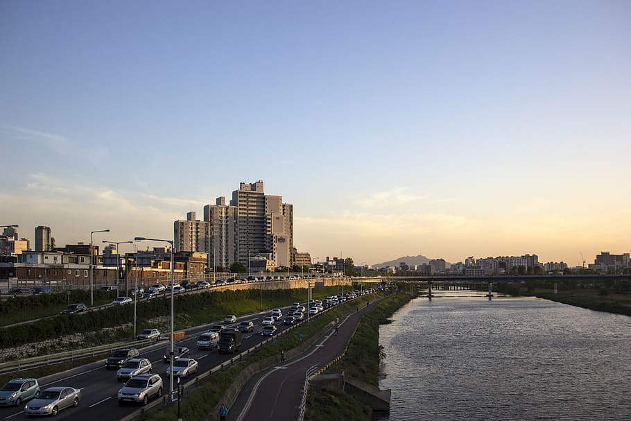 Riverside, Dusk, Road, Cloud, at dusk, cityscape, city view HD wallpaper