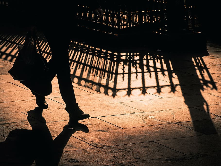 silhouette of person walking on tiles, architecture, building HD wallpaper