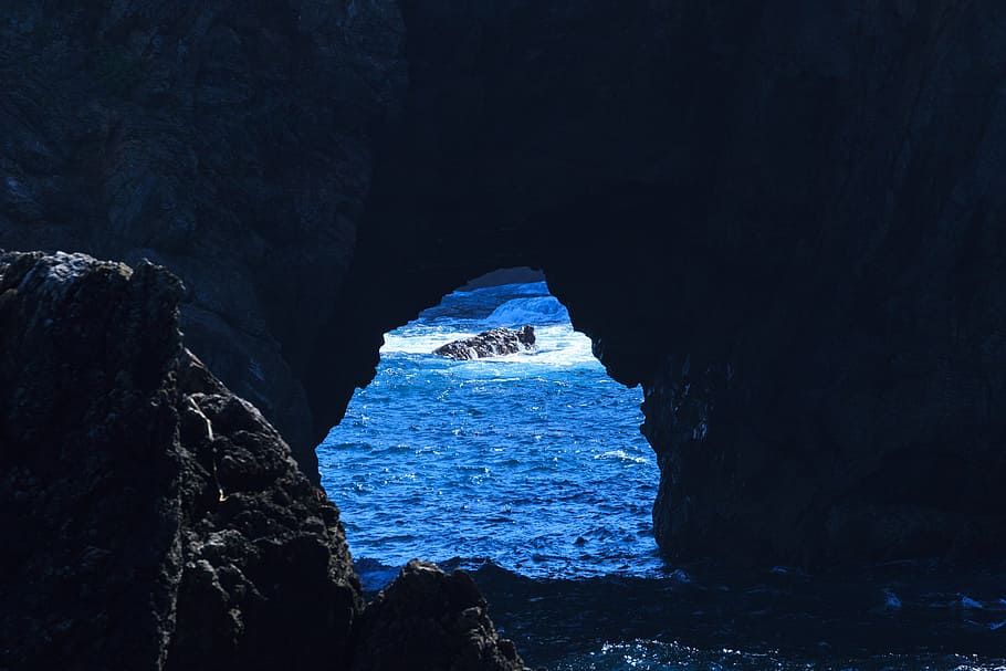Rock, Sea, Cave, rock - object, no people, nature, beauty in nature HD wallpaper