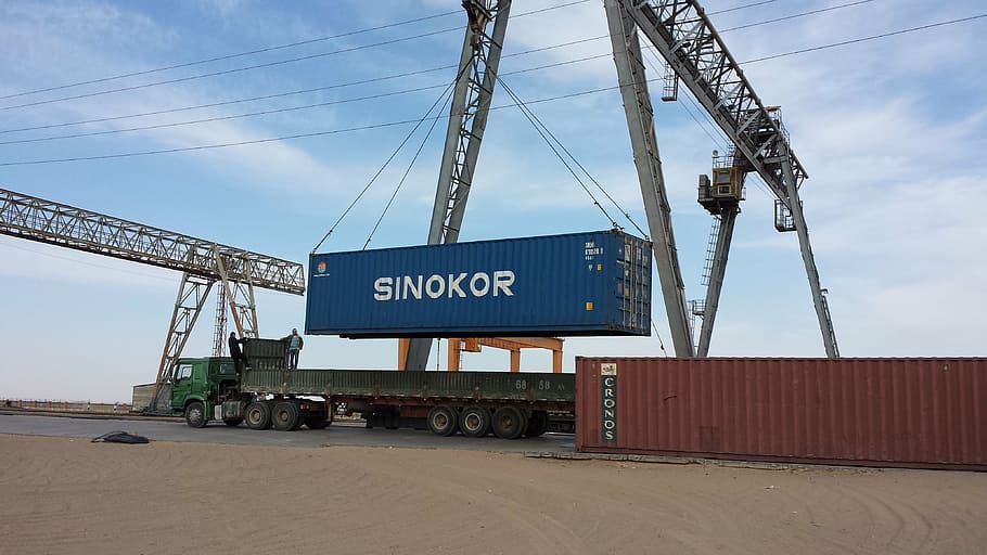 container, yard, zaminuude, mongolia, 50ton, capacity, crane HD wallpaper