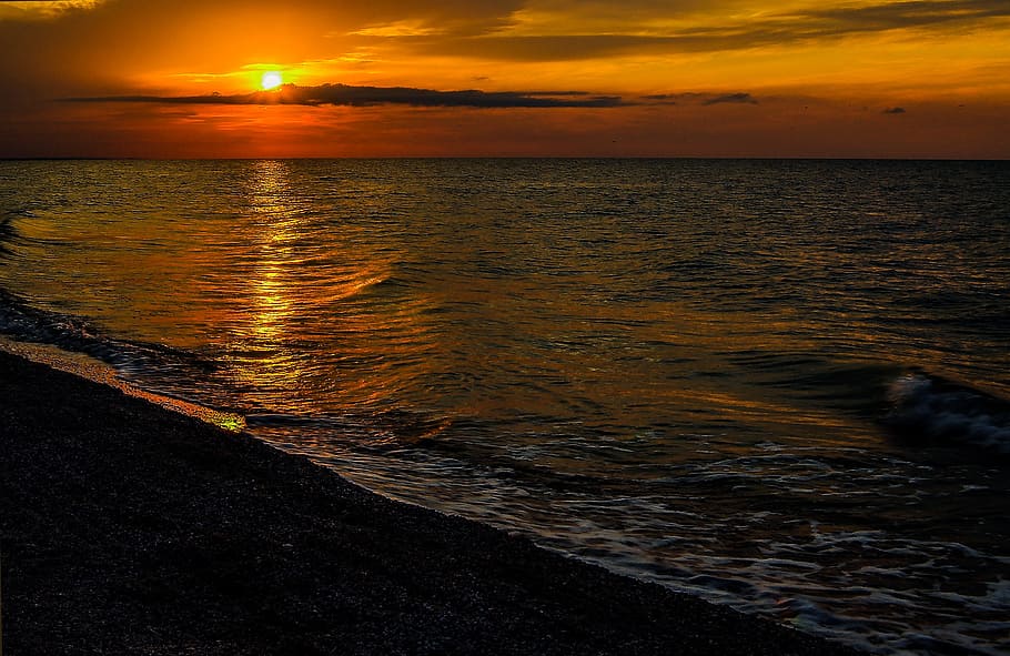 sea, sunset, wave, sand, water, sky, beauty in nature, beach HD wallpaper