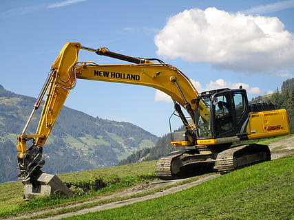 excavator on open field, Excavators, Construction Work, site HD wallpaper