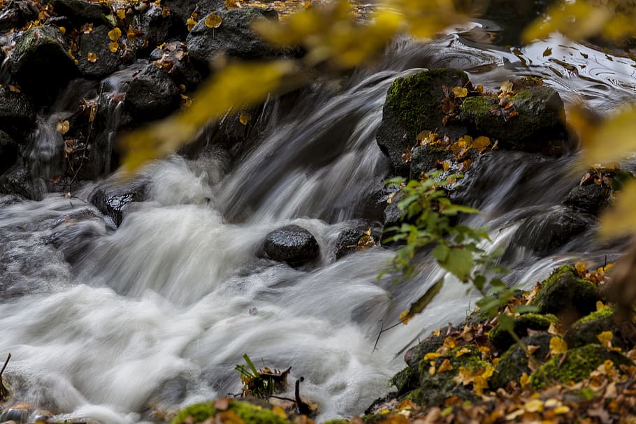 Autumn, Small, Waterfall, small waterfall, motion, no people HD wallpaper