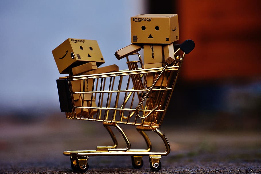 HD wallpaper: Amazon Mascot in shopping cart, Danbo, Figures, together, for two - Wallpaper Flare