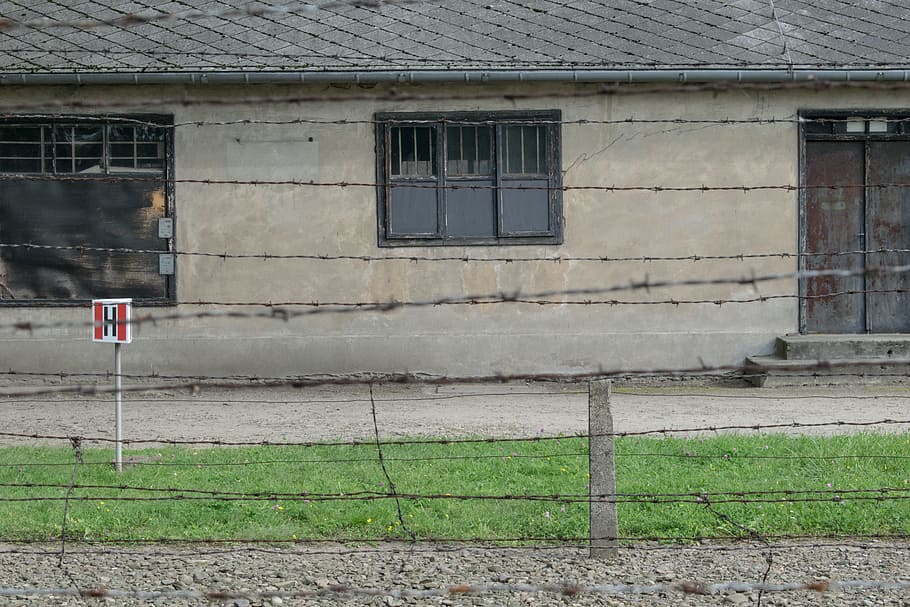 barbwire fence near concrete house, Poland, Auschwitz, Architecture