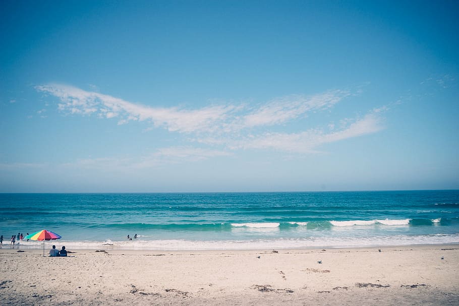 beach, sea, sand, summer, vacations, coastline, sky, nature HD wallpaper