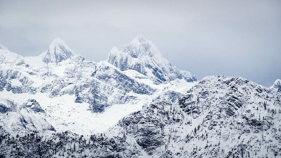 mountain covered by snow at daytime, peak, summit, tree, cold temperature HD wallpaper