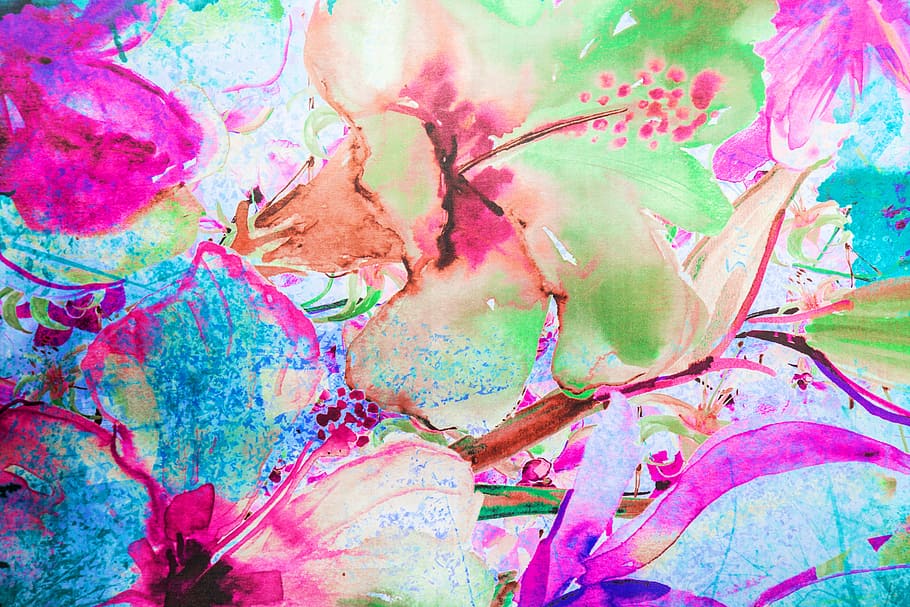 pink and green hibiscus painting, fabric, texture, softness, textile
