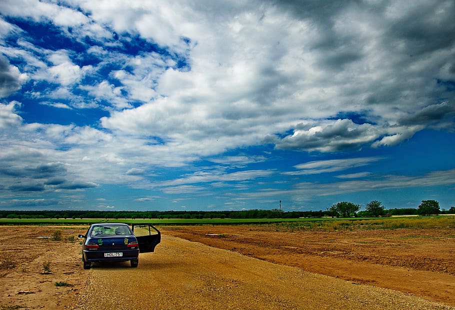 blue, sky, car, cloud, blue sky, summer, spectacular, landscape HD wallpaper