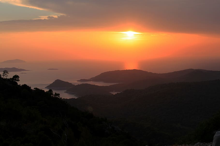 sunset, nature, island, summer, travel, sea, mountain, beauty in nature HD wallpaper