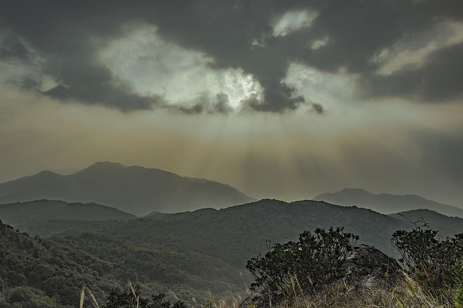 twilight, cloud, mountain range, dusk, sunset, lan, landscape HD wallpaper
