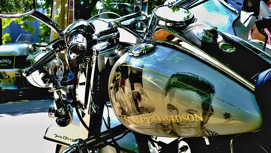 gray Harley-Davidson motorcycle, harley davidson, elvis, reflection HD wallpaper