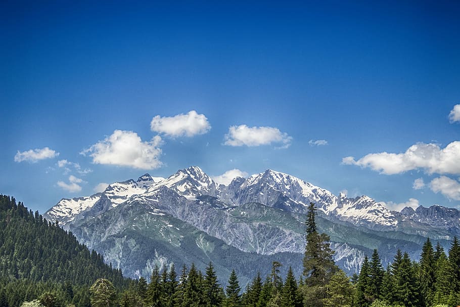 clouds, landscape, mountain, nature, sky, snow, trees, scenics - nature HD wallpaper