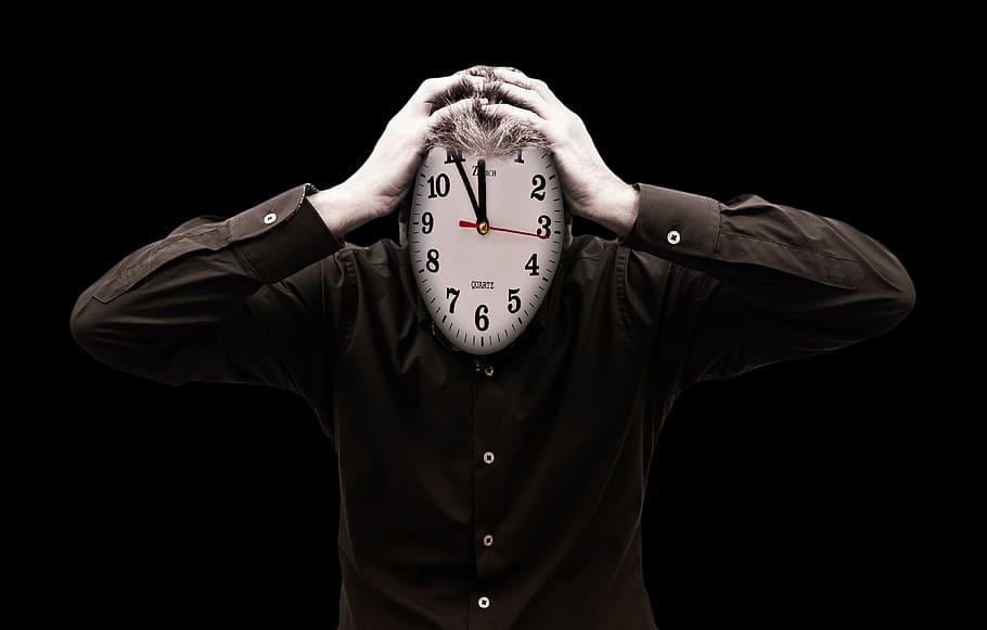 person holding wall clock, stress, burnout, businessman, dates, HD wallpaper