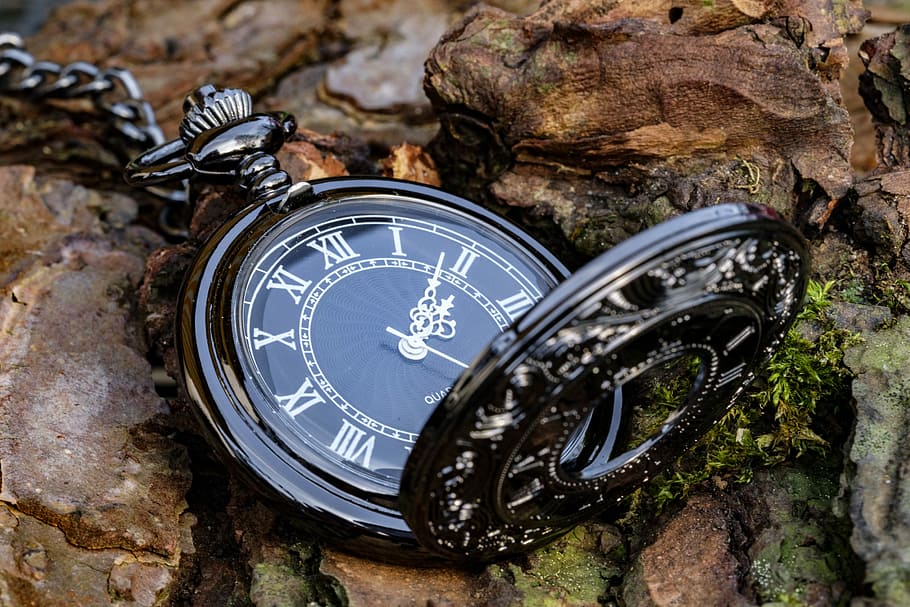 round black pocket watch pointing at 2:08 time, clock, time of HD wallpaper