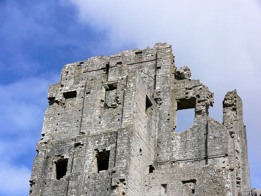 ruins, corfe, corfe castle, stone, tower, castle tower, ruined tower, HD wallpaper