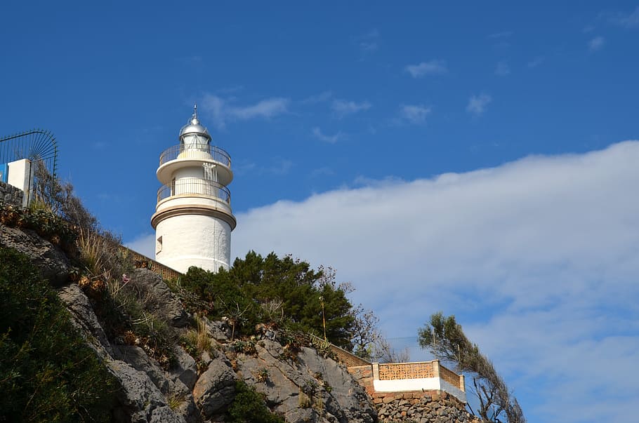 lighthouse, sky, clouds, sea, blue, holiday, nature, idyllic HD wallpaper