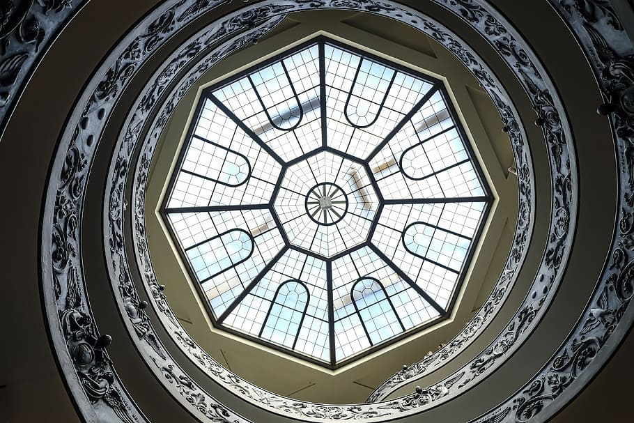 dome, winding staircase, vatican, abstract, light, spiral, architecture HD wallpaper