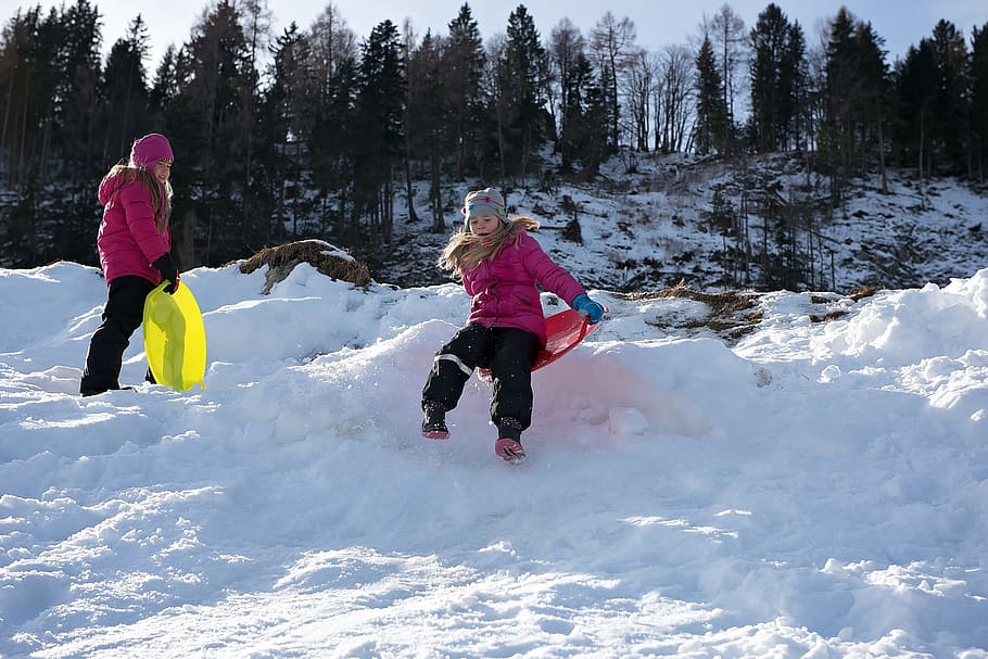personal, human, children, winter, snow, fun, slip, ride on HD wallpaper