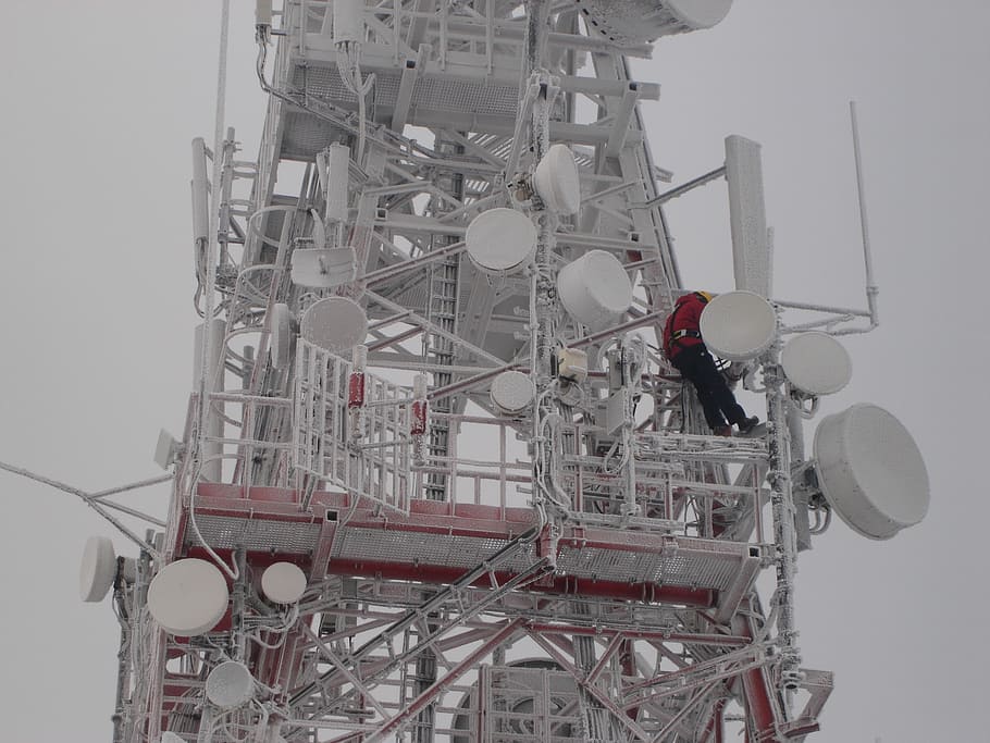 the mast, winter, snow, low angle view, connection, built structure HD wallpaper