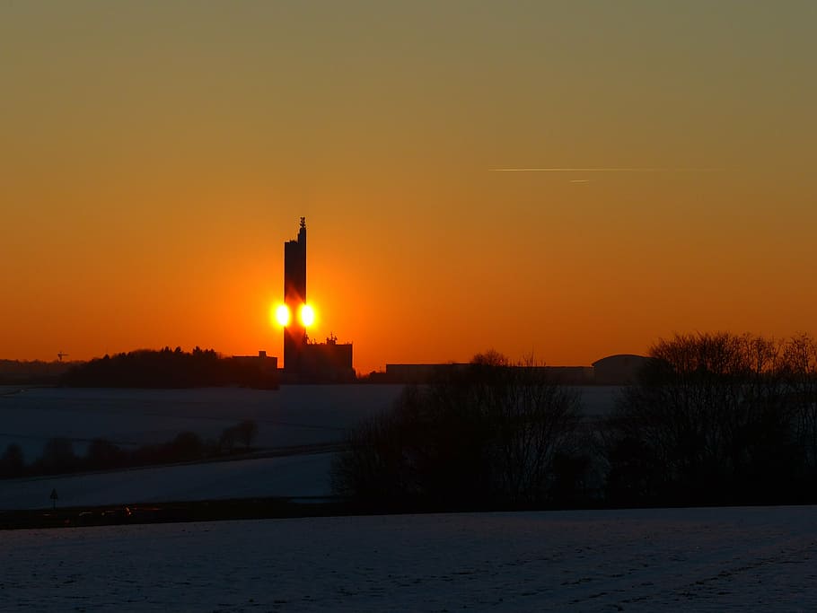 landscape, wintry, winter, field, arable, sunset, abendstimmung HD wallpaper