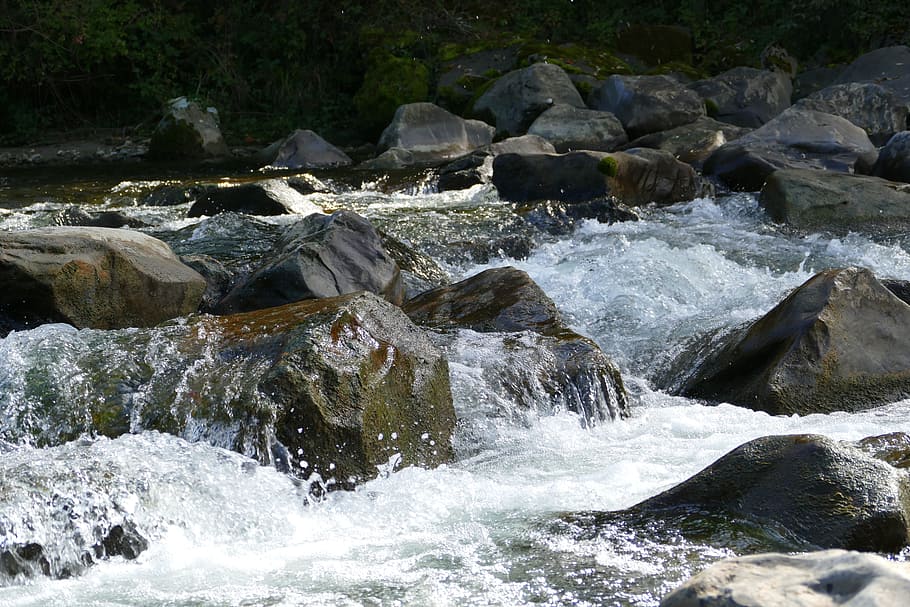 waters, nature, waterfall, river, rock, splash, wet, flow, stone HD wallpaper